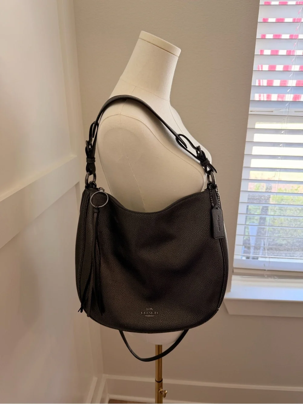 Coach Pebbled Leather Hobo Bag in Charcoal